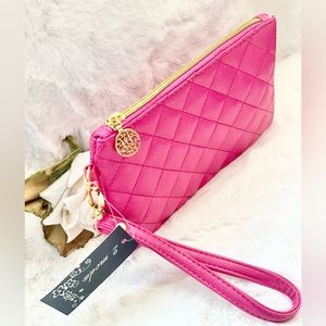 New with tags BRIGHT PINK CLUTCH with DETACHABLE STRAP & Gold Colored Hardwear